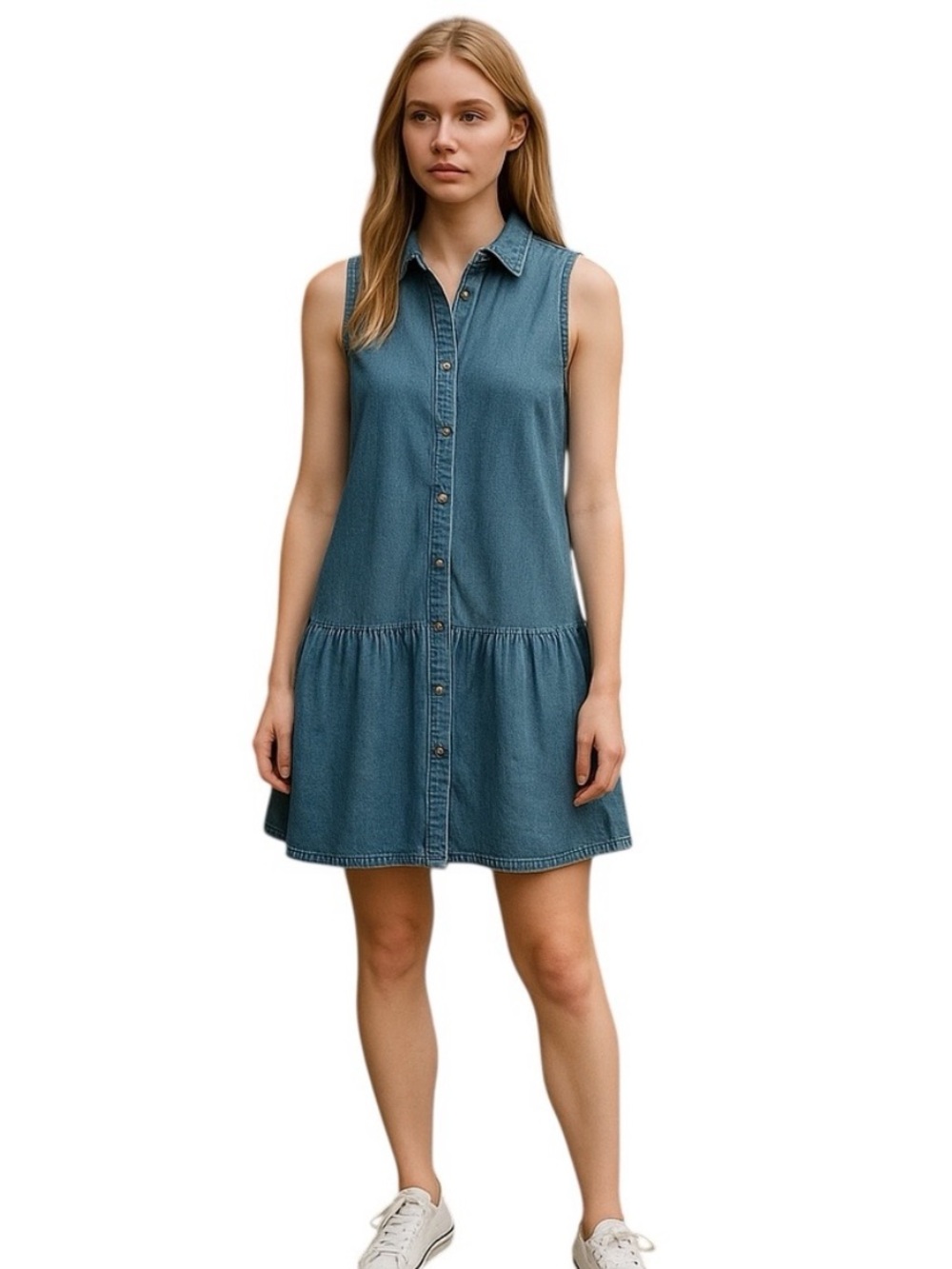 GAP Sleeveless Denim Button-Front Dress
